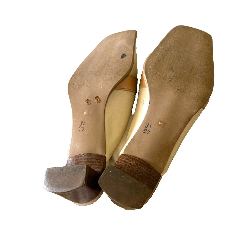 Franco Sarto 90's Beige Tan Loafer Kitten Heel  Mule Size 9M